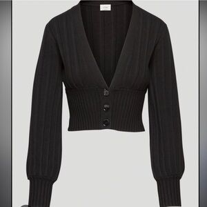 Wilfred Black Ribbed Button-Up Sweater - Plunge